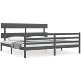 The Living Store Posteljni okvir z vzglavjem siv 200x200 cm trden les - Posteljni Okvir, (21527673) | Shoptok.si