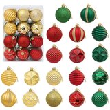  Set božićnih kuglica 36 kom. Crvena, zlatna i zelena 6 cm | shoptok.hr