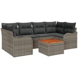 vidaXL set od 7 vrtnih sofa s jastučićima siva poli ratan akacija, dvosjedna vrtna sofa s odlaganjem i jastučićima siva poli ratan Cijene