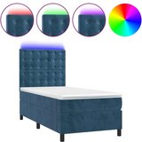 vidaXL Krevet box spring s madracem LED tamnoplavi 90x190 cm baršun | shoptok.hr