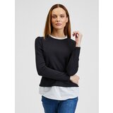 Orsay Black Ladies Sweater with Shirt Inset - Women Cene