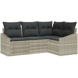 vidaXL 4-delni set vrtnega kavča z blazinami svetlo siva poli ratan | Shoptok.si