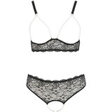 Cottelli Plus Size - komplet grudnjaka s perlama od čipke (crni) - 3XL | shoptok.hr