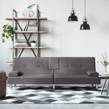 The Living Store Raztegljiv kavč z držali za skodelice sivo umetno usnje - Raztegljiv Kavč, (21494028) Cene