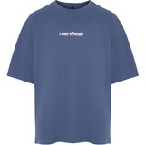 Trendyol Men's Indigo Oversize Text Printed 100% Cotton T-Shirt Cene