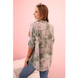 Kesi Włoski Women's cotton shirt with floral pattern and roll-up sleeves khaki | Shoptok.si