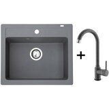 Metalac Inko Metalac set granitna usadna sudopera xQuadro 60 grafit 600x500 + xGranit slavina Roto za sudoperu grafit | ePonuda.com