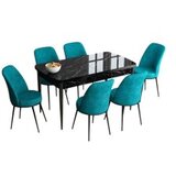 Hanah home Set Trpezarijski sto i 6 stolica Han, tirkizno-crna | Eponuda.ba