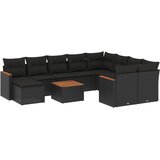  11-dijelni set vrtnih sofa od poliratana s jastucima crni Slike