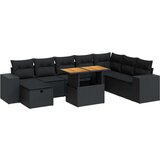 vidaXL Vrtna sedežna garnitura z blazinami 9-delna črn ratan/akacija | Shoptok.si