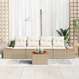 vidaXL 5-delni set vrtnih kavč s blazinami bež poli ratan akacijev | Shoptok.si
