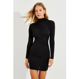 Cool & Sexy Women's Black Front Gathered Mini Dress KY88