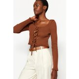Trendyol Brown Crop Eyelet Detailed Knitwear Sweater | Shoptok.si