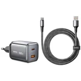 SET:Strujni punjac Wisdom GaN 1XUSB 3.0+TIP C 100W+kabl TIP C CA15, crni ( 895 )