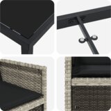 vidaXL 5-delna vrtna jedilna garnitura s blazinami Svetlo siva Poli Ratan, Vrtna miza Črna 80x80x73 cm Kaljeno steklo | Shoptok.si