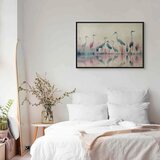  Slika - Birds by the lake - herons painted in watercolour in delicate grey and pink colours 120x80 U crnom drvenom okviru | shoptok.hr
