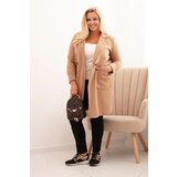 Kesi Włoski Elegant women's Plus Size coat with a collar and large pockets camel | Shoptok.si