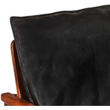  Fotelj črno pravo usnje in trden akacijev les | Shoptok.si