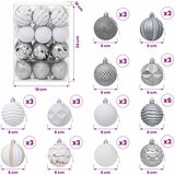  Set božićnih kuglica 36 kom. Bijela i siva 6 cm Polistiren | shoptok.hr