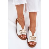 EVENTO Women's Sandals With Flat Heel And Golden Decoration White Amelira | Shoptok.si