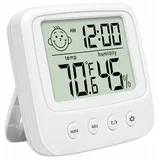 osvetljen LCD termometer higrometer budilka bela