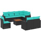  Vrtna garnitura - 9-dijelni set vrtnih sofa od poliratana s jastucima crni - Crna i plava kutna + stol + 3x srednja 1 | shoptok.hr