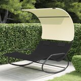 Maison Chic Dvojni gugalni Ležalnik - Sončna ležalnik s streho črn in krem, (22042899) | Shoptok.si