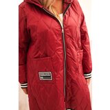 Kesi Włoski Women's Plus Size quilted jacket with a hood and sporty cuffs red | Shoptok.si