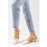 Mio Gusto Emilia Yellow White Women's Short Heeled Shoes with Open Back. Cene