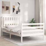 The Living Store Posteljni okvir z vzglavjem bel 100x200 cm trden les - Posteljni Okvir, (21527360) Cene
