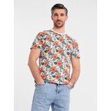Ombre Men's cotton t-shirt with floral full print pattern - white | Shoptok.si