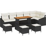 vidaXL 10-delni vrtni sofa set z blazinami Črna Poli Ratan Akacija, 2-sedežna vrtna sofa z blazinami Črna Poli Ratan, 4-delni vrtni jedilni set z blazinami Črna Poli Ratan Akacija | Shoptok.si