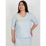 Fashion Hunters Light blue blouse plus size with short sleeves Cene