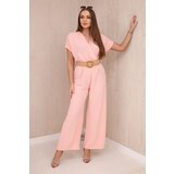 Kesi Włoski Overalls with a decorative belt at the waist salmon | Shoptok.si