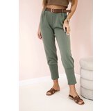 Kesi Włoski Pants with belt and pockets buttery-fabric khaki