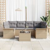  7-delna vrtna sedežna garnitura z blazinami, bež, poly ratan | Shoptok.si