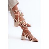 EVENTO Lace-up Sandals With Low Heels Adorned With Studs Beige Chrisele | Eponuda.ba