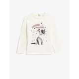 Koton Cat Printed T-Shirt Long Sleeved Crew Neck