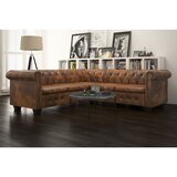 vidaXL Chesterfield kotni kavč s 5 sedeži rjave barve umetno usnje | Shoptok.si