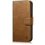 2v1 usnjena preklopna torbica za iPhone 14 Pro Anti-RFID Oil Wax Wallet Case svetlo rjava, (21522190)