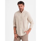 Ombre Men's linen shirt with classic collar and pockets REGULAR FIT - cream | shoptok.hr
