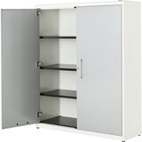 mauser Omara s krilnimi vrati, VxŠ 1516 x 1200 mm, jeklena plošča, 3 police, čista bela / aluminijasto siva / čista bela | Shoptok.si