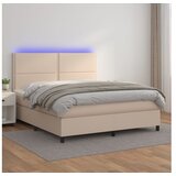 vidaXL Box spring postelja z vzmetnico LED kapučino 140x190 Cene