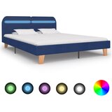 vidaXL Posteljni okvir z LED osvetlitvijo modro blago 180x200 cm Cene