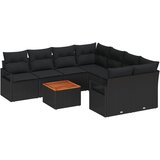 vidaXL 9-delni vrtni set sofa z blazinami črni poly ratan akacija, 2-sedežna vrtna sofa z blazinami črni poly ratan Cene