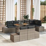 vidaXL 9 delni set vrtne jedilnice s blazinami siva poli ratan akacija | Shoptok.si