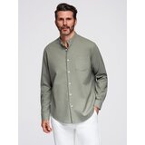 Ombre Men's linen shirt with stand-up collar and pocket REGULAR FIT - khaki | Shoptok.si