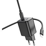 hoco. zidni punjač 2 x Type-C + kabel Type-C do Type-C PD QC 45W GaN N42 crni | shoptok.hr