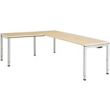 mauser Pisalna miza, s priklučkom, noge iz okrogle cevi, VxŠxG 650 - 850 x 2000 x 800 mm, kotni element na levi strani, plošča v imitaciji javorja, og | Shoptok.si