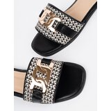 GOODIN Black and white women's flip-flops with gold chain | Shoptok.si